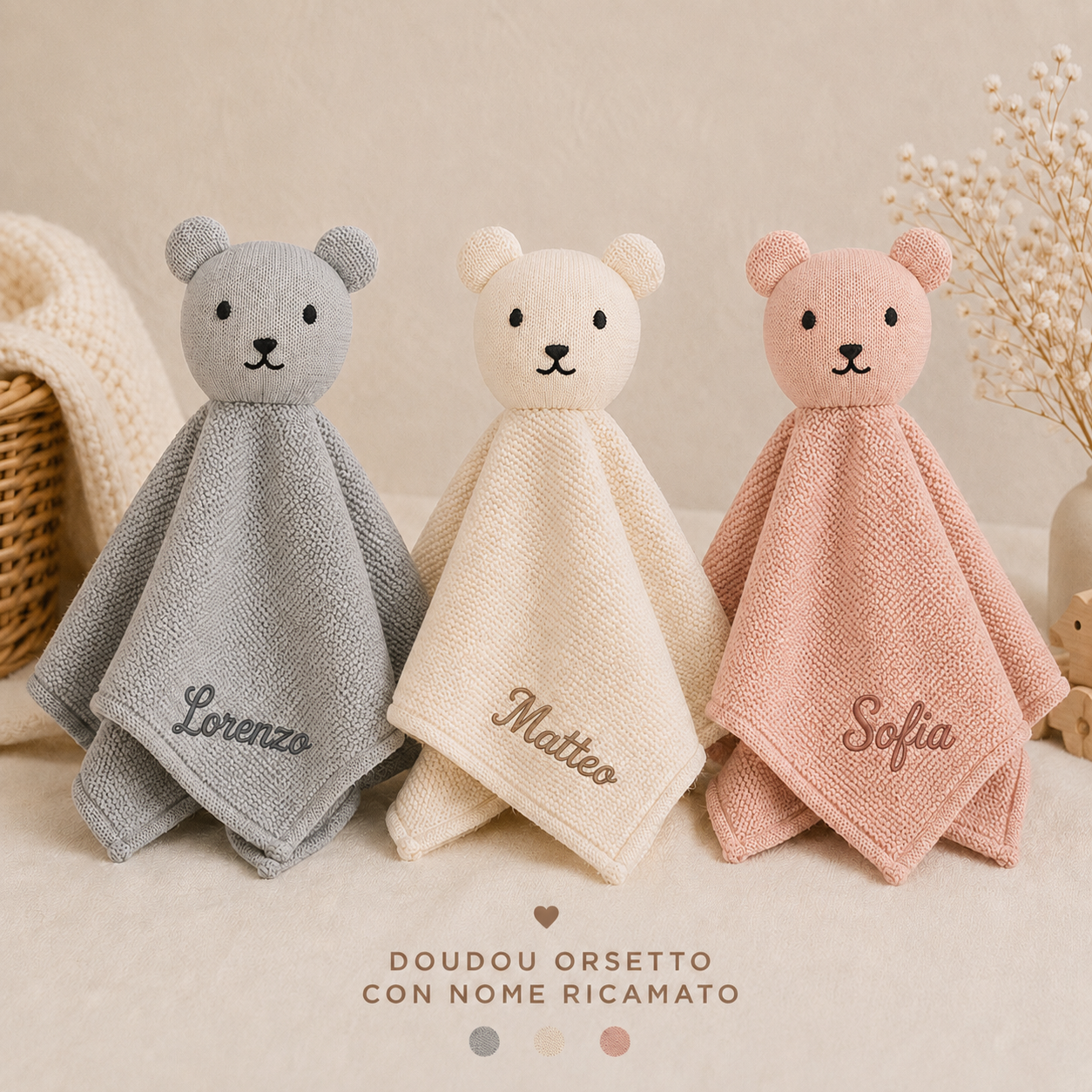 Filo&Poesia™ Doudou orsetto con nome ricamato