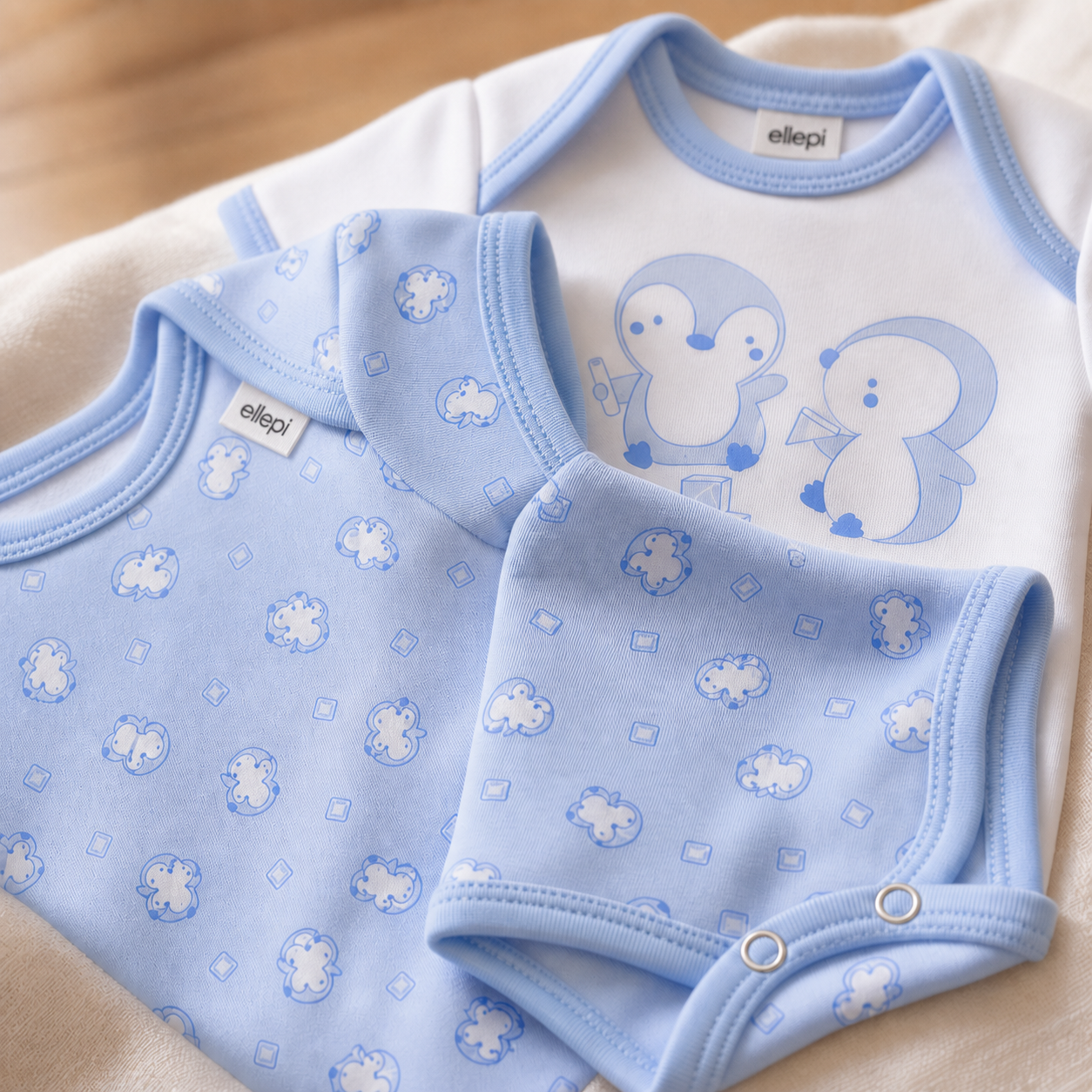 Set 2 body neonato Ellepi in cotone caldo con nome ricamato