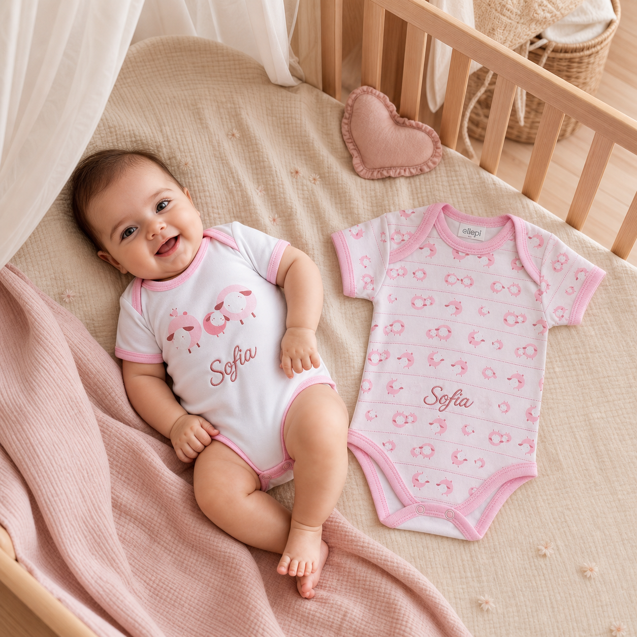 Set 2 body neonato Ellepi in cotone caldo con nome ricamato