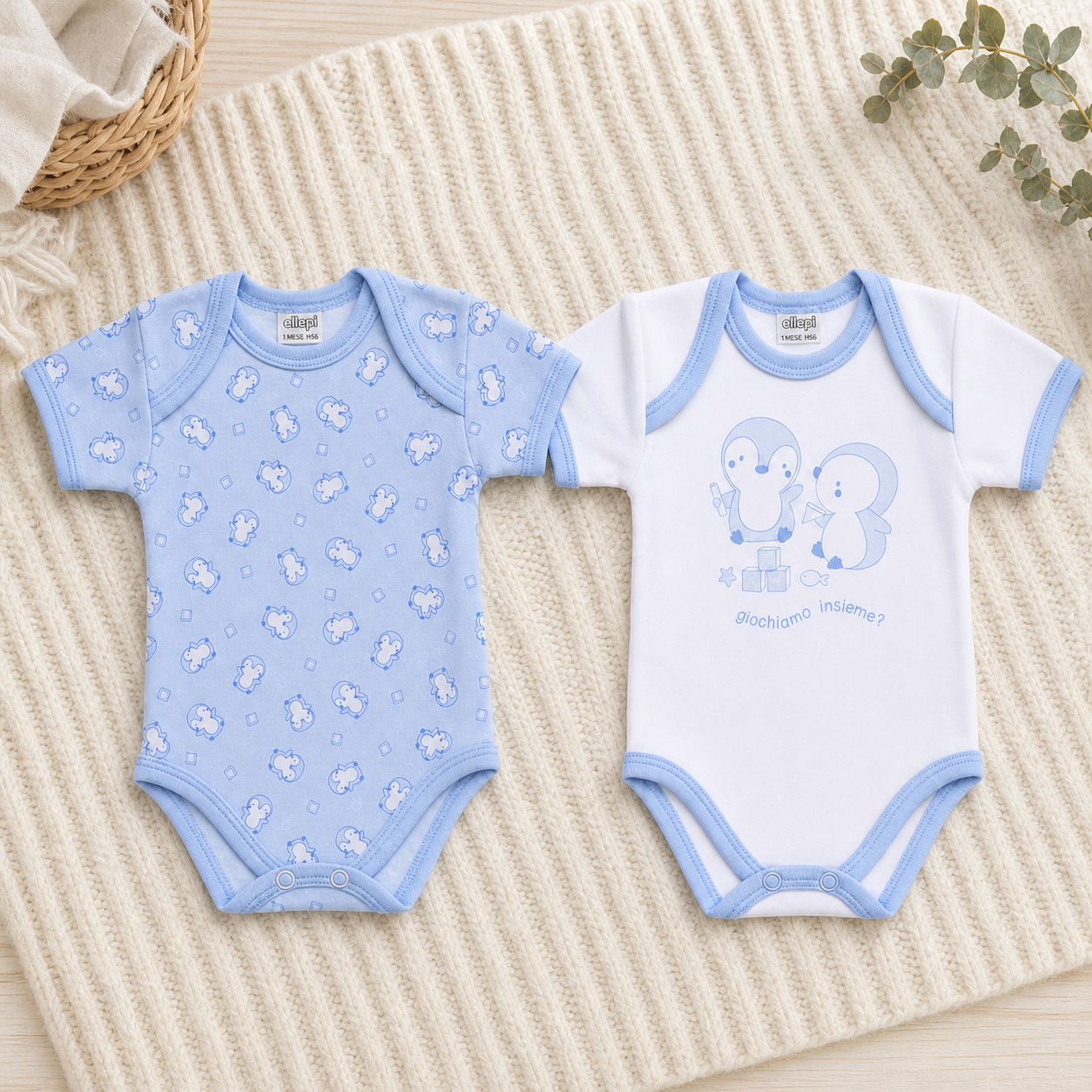 Set 2 body neonato Ellepi in cotone caldo con nome ricamato